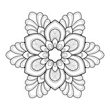Simple mandala with floral and linear patterns on a white isolated background. For coloring book pages.