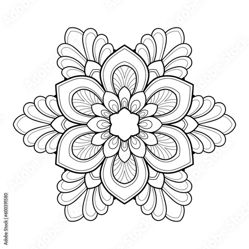 Simple mandala with floral and linear patterns on a white isolated background. For coloring book pages.