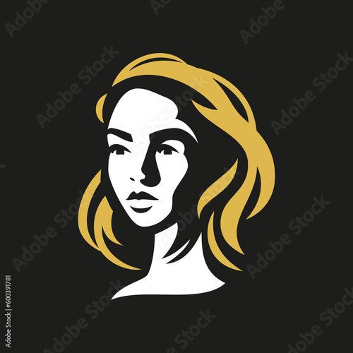 Pretty young woman face shadow abstract outline sketch logo for beauty salon brand vector flat