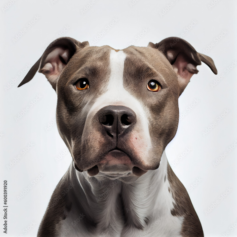 Adult Pit Bull portrait isolated on a white background. Generative AI. 