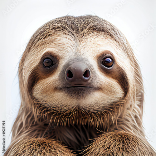 Adult Sloth portrait isolated on a white background. Generative AI.  © Victor