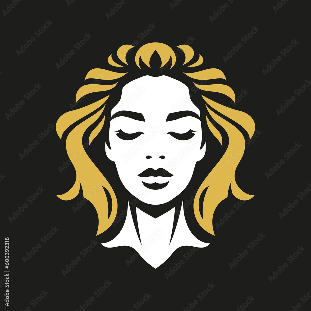 Beautiful woman face golden hair style fashion minimalist logo for skin care vector flat Beautiful woman face golden hair style fashion minimalist logo for skin care vector flat