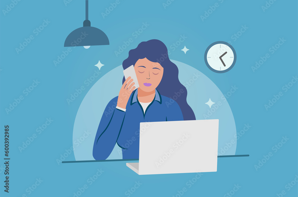 Freelancer woman working on laptop and smartphone Freelancer woman working on laptop and smartphone