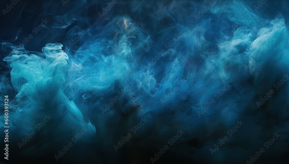 Blue particle texture smoke background on dark black abstract background