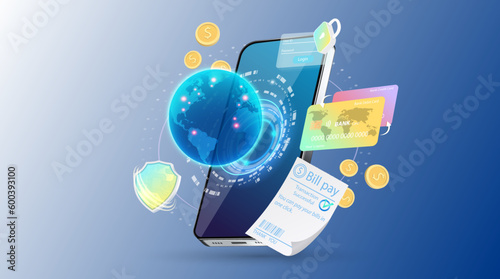 Online banking vector illustration. Bank payment via smartphone. Mobile template for bank app.