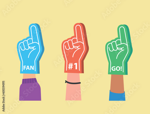 Hands of support team in foam fingers