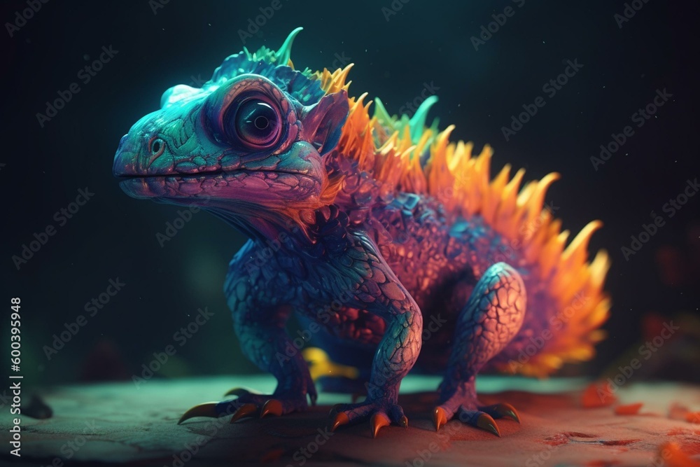Colorful cartoon fantasy creature in a sketched art style to inspire artists. Generative AI