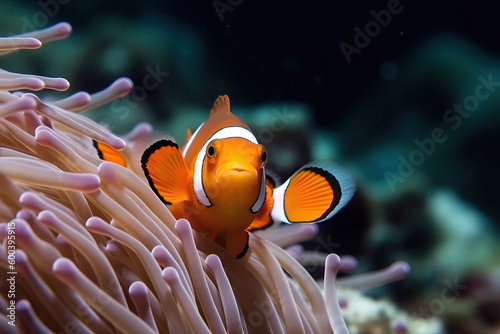 Tropical sea corals and clown fish (Amphiprion percula). Generative AI