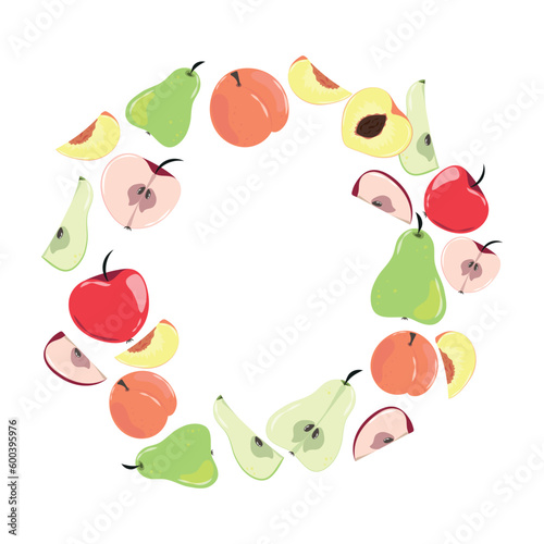 Round frame of pears, apples and peaches