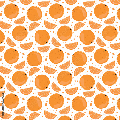 Seamless pattern with whole oranges and orange slices