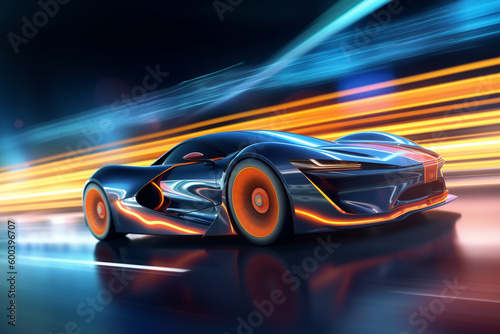 Futuristic Sport Car with Light Trails depicting speed and the beauty of modern design. Ai generated