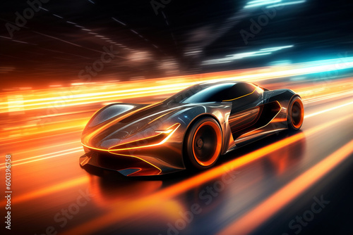 Futuristic Sport Car with Light Trails depicting speed and the beauty of modern design. Ai generated