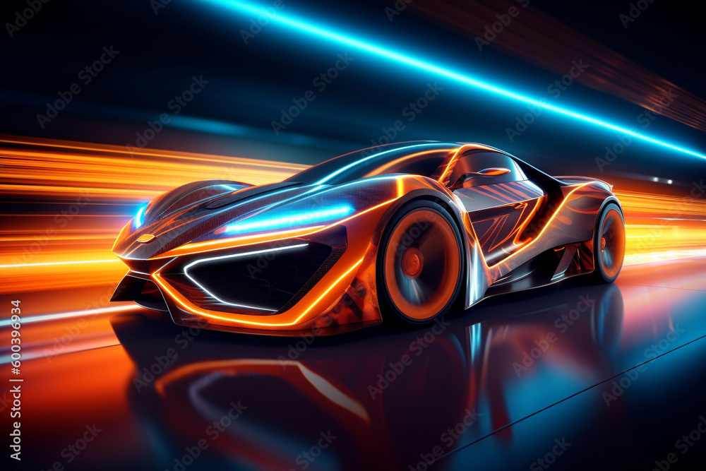Futuristic Sport Car with Light Trails depicting speed and the beauty of modern design. Ai generated Futuristic Sport Car with Light Trails depicting speed and the beauty of modern design. Ai generated