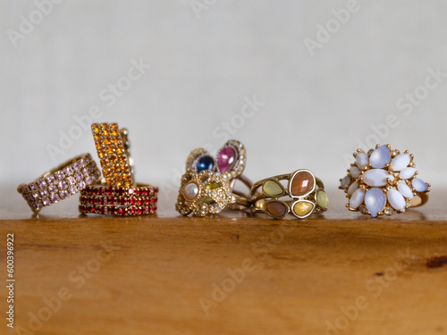 Many different silver rings with various natural gemstones