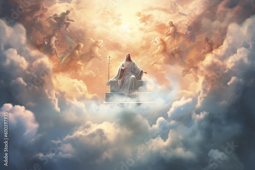 Canvas Print God in heaven, surrounded by clouds and rays of light