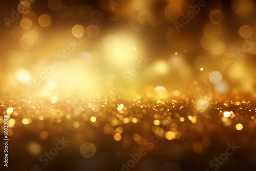 Golden background with bokeh and glitter particles, creating a dreamy and magical atmosphere. Ai generated