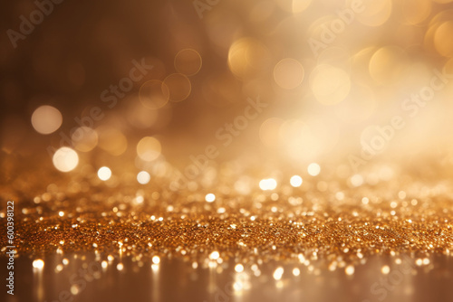 Golden background with bokeh and glitter particles, creating a dreamy and magical atmosphere. Ai generated