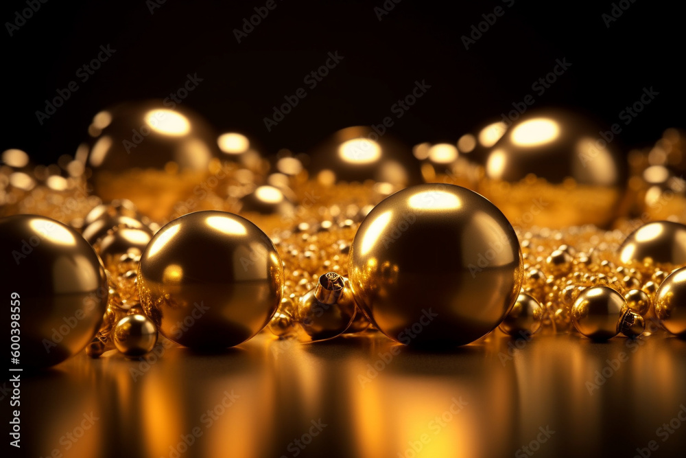 Golden background with gold marbles and spheres, creating a luxurious and opulent atmosphere. Ai generated Golden background with gold marbles and spheres, creating a luxurious and opulent atmosphere. Ai generated