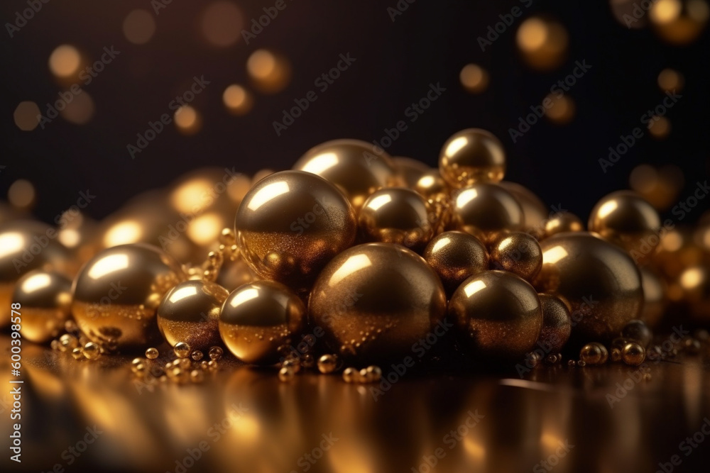 Golden background with gold marbles and spheres, creating a luxurious and opulent atmosphere. Ai generated Golden background with gold marbles and spheres, creating a luxurious and opulent atmosphere. Ai generated