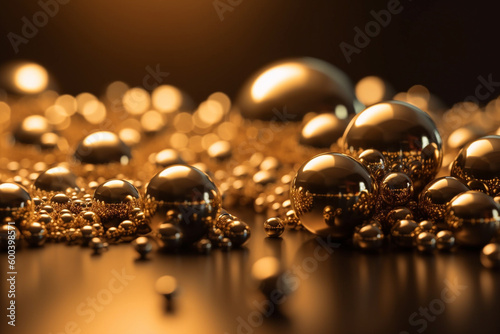 Golden background with gold marbles and spheres, creating a luxurious and opulent atmosphere. Ai generated © twindesigner