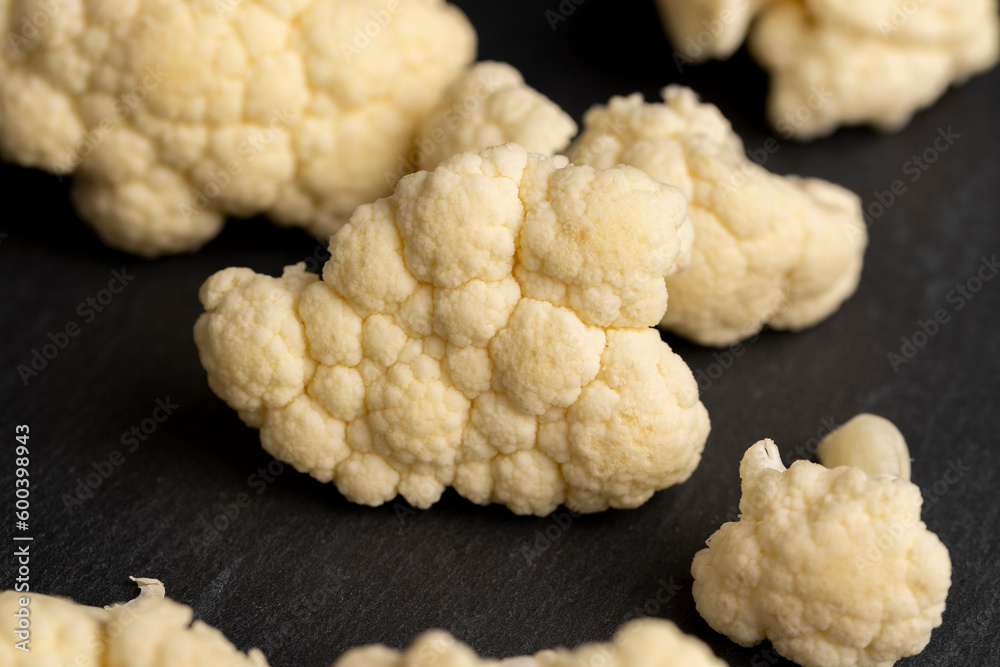 details of white cauliflower on the kitchen table