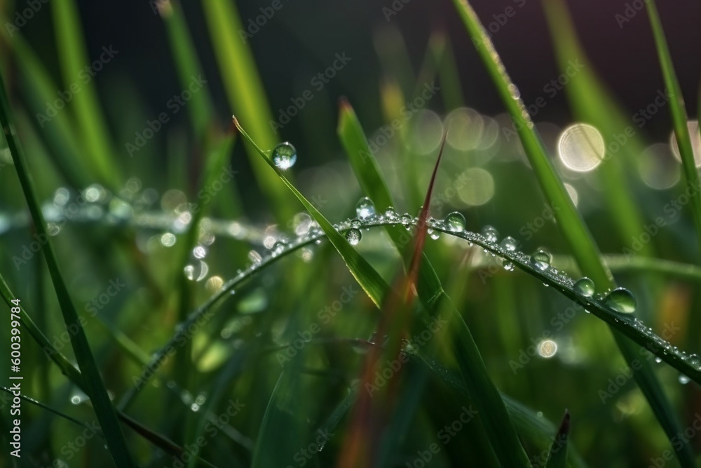 Morning Dew: A Close-up Illustration of Grass with Mountain Dew Drops. Ai generated Morning Dew: A Close-up Illustration of Grass with Mountain Dew Drops. Ai generated