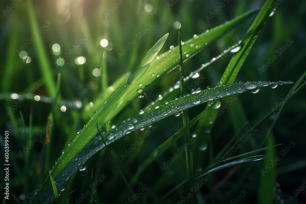 Morning Dew: A Close-up Illustration of Grass with Mountain Dew Drops. Ai generated Morning Dew: A Close-up Illustration of Grass with Mountain Dew Drops. Ai generated