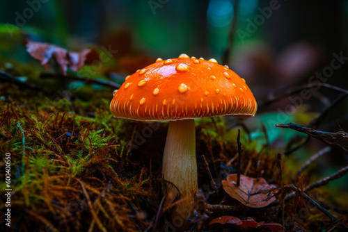 A Close-up Illustration of a Beautiful Mushroom in the Forest. Ai generated