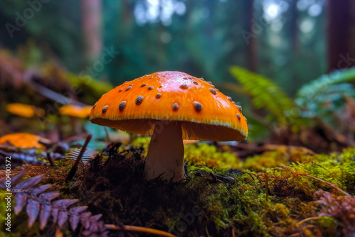 A Close-up Illustration of a Beautiful Mushroom in the Forest. Ai generated