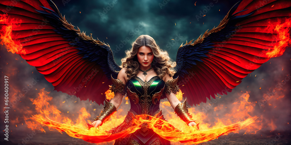 Reign of Flames: The Fiery Angel of Death. - obrazy, fototapety, plakaty 