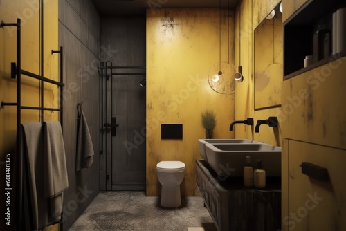 Eye-Catching Yellow and Black designer Bathroom with Unique Design Elements.....