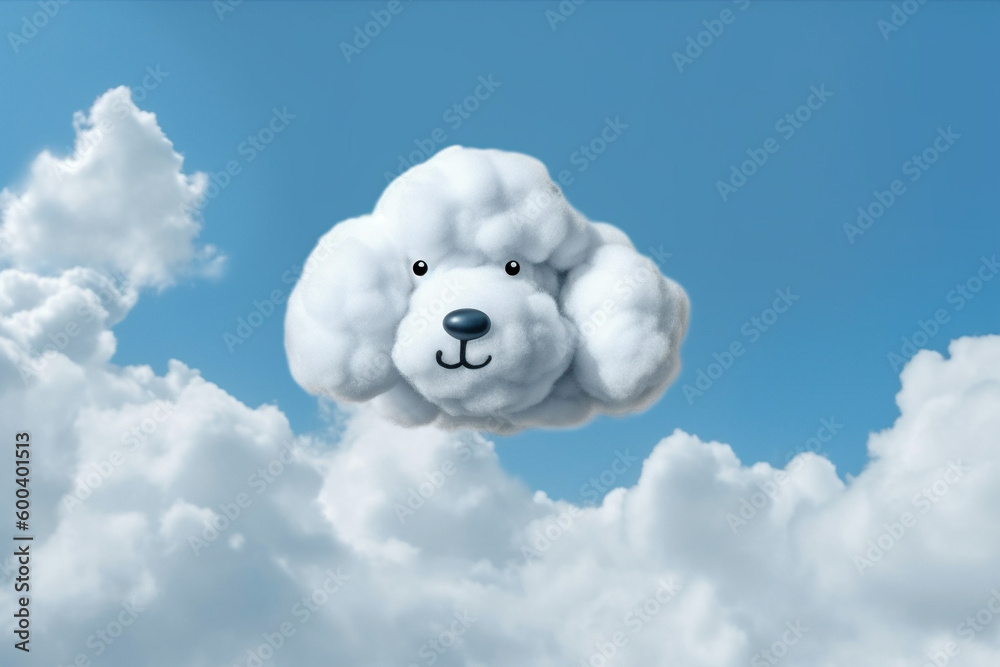 Cloud in the shape of an adorable puppy face against a clear blue sky. The image evokes a sense of playfulness and joy, as if the sky itself is smiling down on us. Ai generated Cloud in the shape of an adorable puppy face against a clear blue sky. The image evokes a sense of playfulness and joy, as if the sky itself is smiling down on us. Ai generated