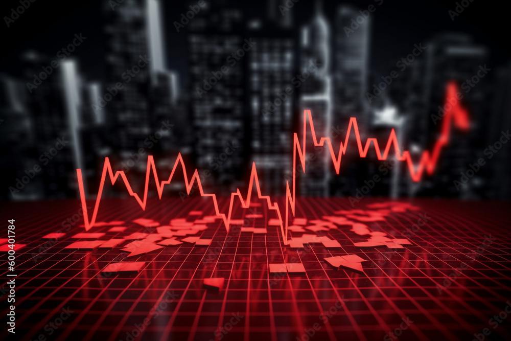 Financial Crisis. An illustration of a red chart depicting a recession and economic turmoil, with a downward trend. Ai generated Financial Crisis. An illustration of a red chart depicting a recession and economic turmoil, with a downward trend. Ai generated