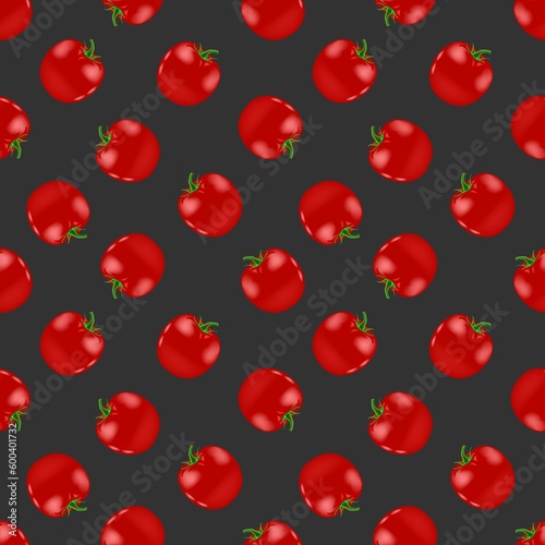 Red tomato seamless pattern. Colored vector illustration for kitchen design, wrapping paper and wallpaper. 