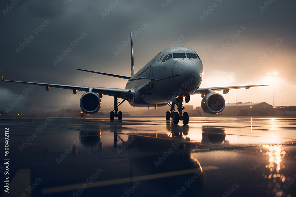 Airplane on the runway at the airport, Generative AI Airplane on the runway at the airport, Generative AI