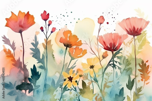 Beautiful watercolor aquarella painting of vibrant summer flowers. Ai generated