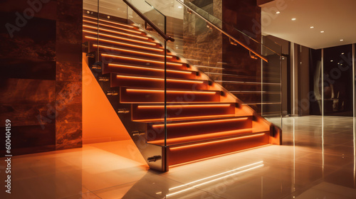 Stairs with LED lighting in a modern interior. Ai generated.