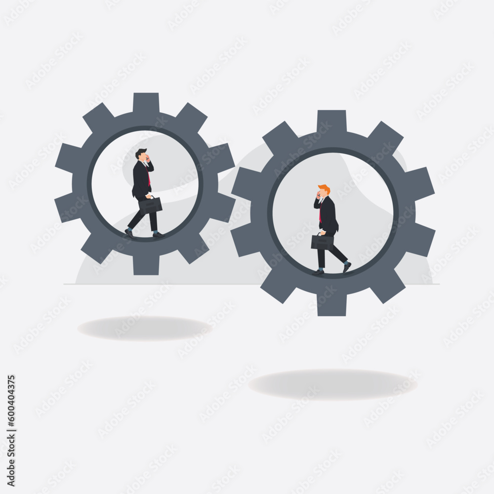 Vector businessmen walking inside giant gears design illustration Vector businessmen walking inside giant gears design illustration