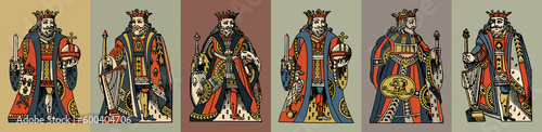 Medieval king. Set of vector illustrations in cartoon style vintage design