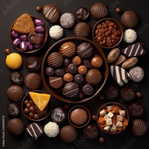 Chocolate candies on a table background