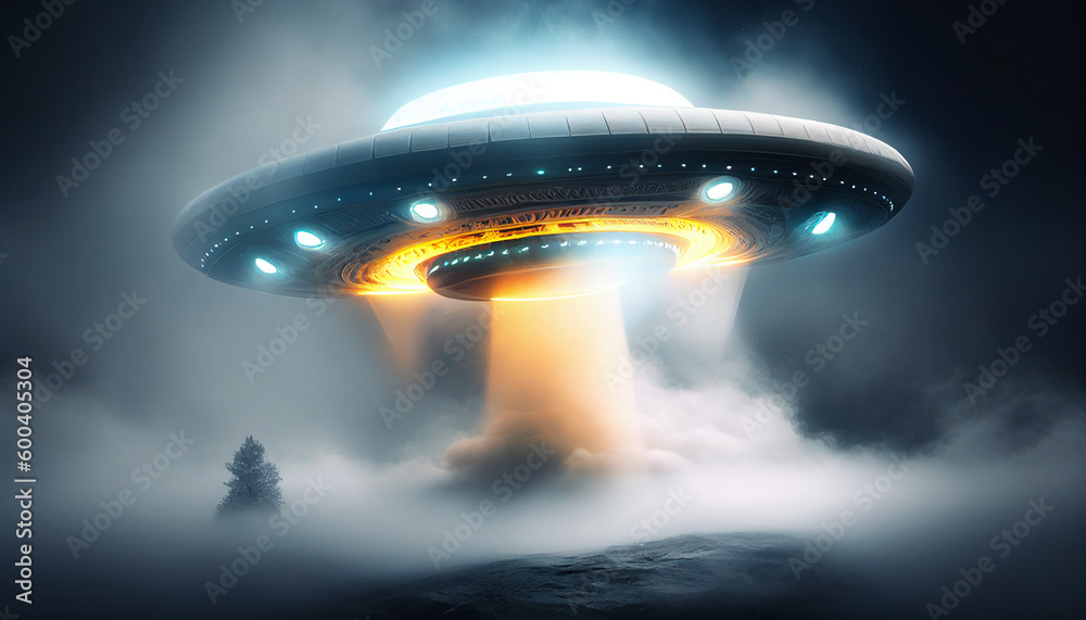 A ufo flying over a mountain with mountains in the background, Generative AI A ufo flying over a mountain with mountains in the background, Generative AI