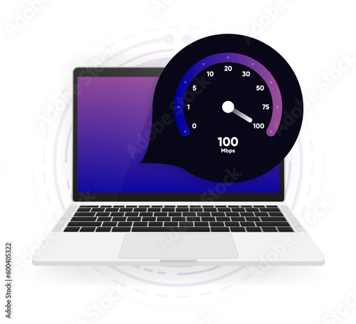Internet download and upload speed test gauge. Internet speed test software and network performance information. Internet connection speed test. Modern design for software. Vector illustration.