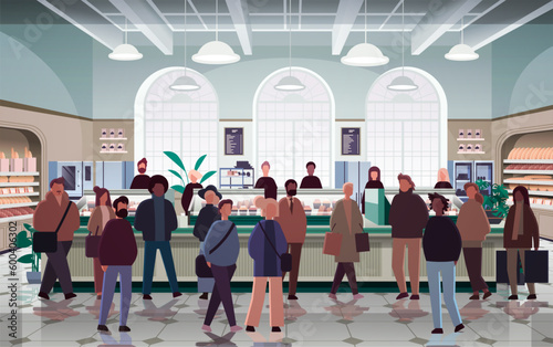 mix race people group standing in modern bakery with fresh pastries sweets cakes and bread