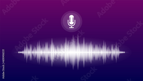 Voice Assistant concept. Voice recognition. Sound wave with imitation of voice, sound and microphone. Personal assistant and voice recognition concept. Vector illustration.