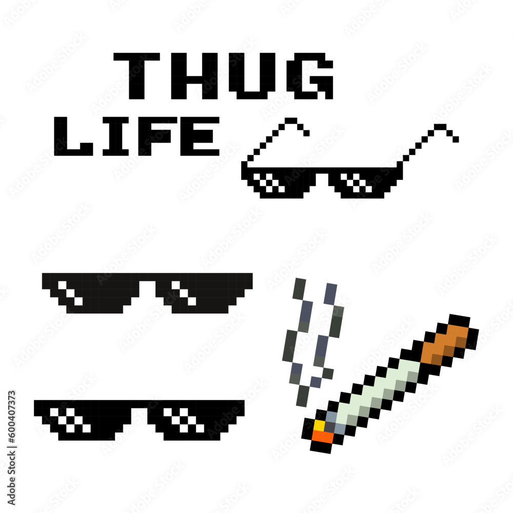 Thug life sunglasses and cigarette pixel art
