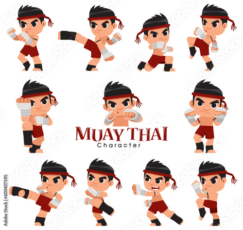 Vector illustration of Cartoon Thai Boxing, Muay Thai boxing