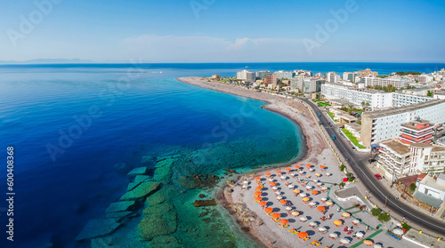 Sea and Elli beach, Rhodes, Dodecanese, Greece, Europe. Summer travel