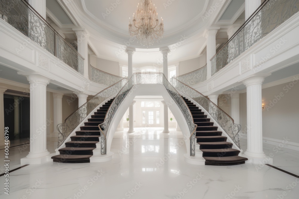Obraz premium Luxury white mansion interior. Beautiful illustration picture. Generative AI