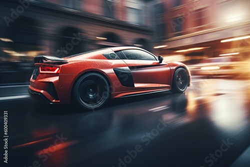 City sports car speeding with motion blur - stunning. Generative AI