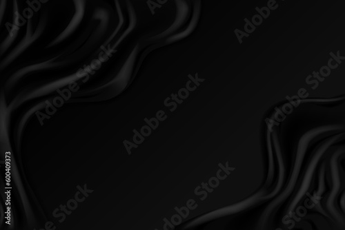 Black silk fabric. Luxury flowing black textile. Elegant background with dark smooth material.